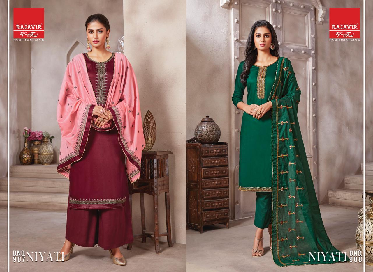 Rajveer Niyati  Pure  Cotton Jam Satin With Embroidery  Latest Fancy Ethnic Wear Designer Dress Material